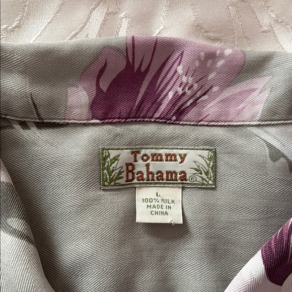 Tommy Bahama Green and Pink Silk Camp Shirt - Picture 5 of 7